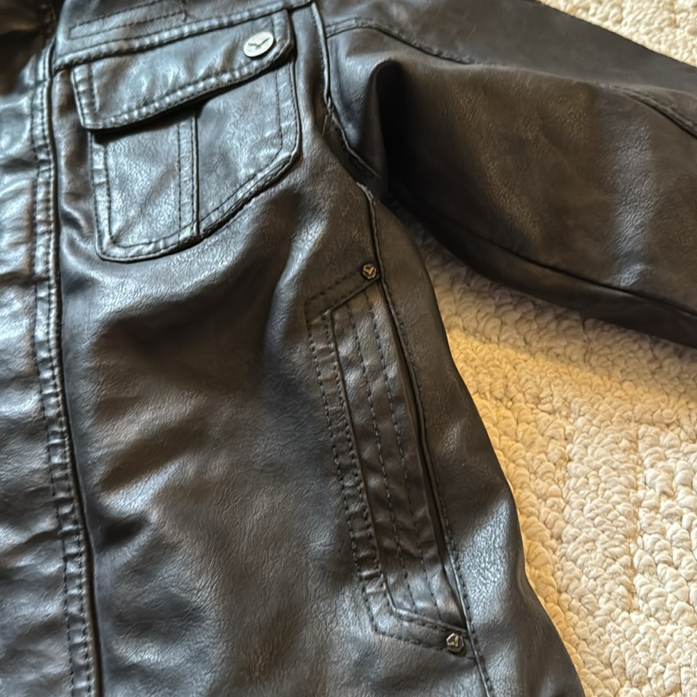 Boys Faux Leather Jacket with Sherpa Lining - Picture 7 of 8